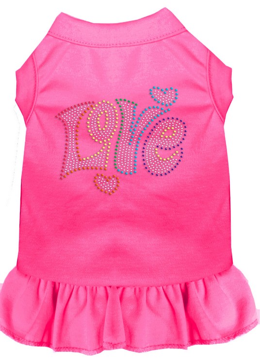 Technicolor Love Rhinestone Pet Dress Bright Pink XS